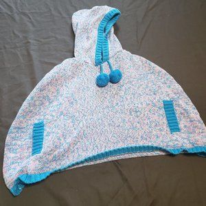 Knit Poncho Vancouver Canada Purple Blue Hood Decorative Pockets XS-S 4-5T Size